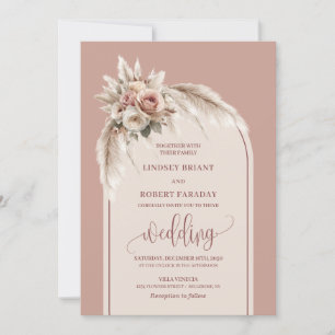 Invitation Elégante Pampa rose Dusty Mariage floral Invitatio