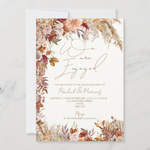 Invitation Élégante Pampas Florale Blanche Partie d'engagemen