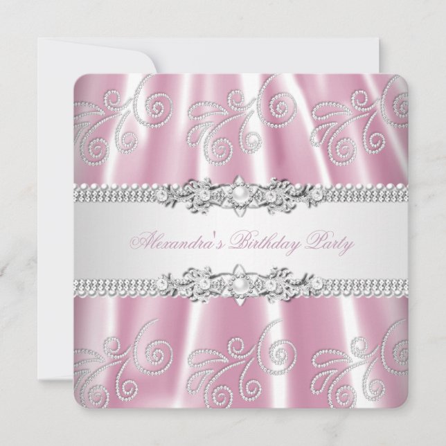 Invitation Élégante Partie de carreaux de dentelle rose argen (Devant)