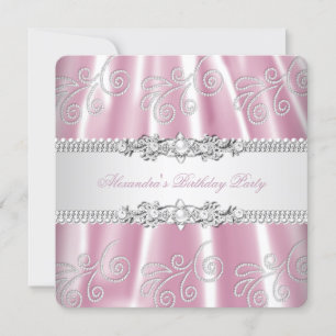 Invitation Élégante Partie de carreaux de dentelle rose argen