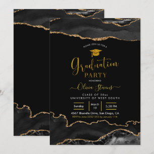 Invitation Élégante Partie de Graduation d'âge noir et or