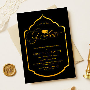 Invitation Élégante Partie de Graduation Noire et Or