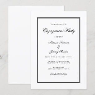 Invitation Élégante partie de l'engagement de script noir bla