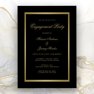 Invitation Élégante partie d'engagement Black Gold Script