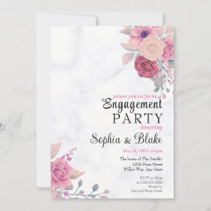 Invitation Élégante Partie d'engagement en marbre rose