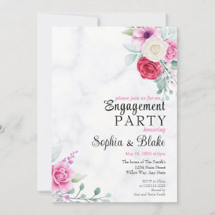Invitation Élégante Partie d'engagement en marbre rose et rou