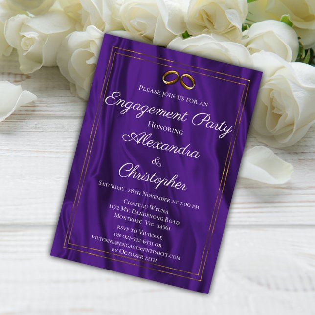 Invitation Élégante partie d'engagement en soie violette (Créateur téléchargé)
