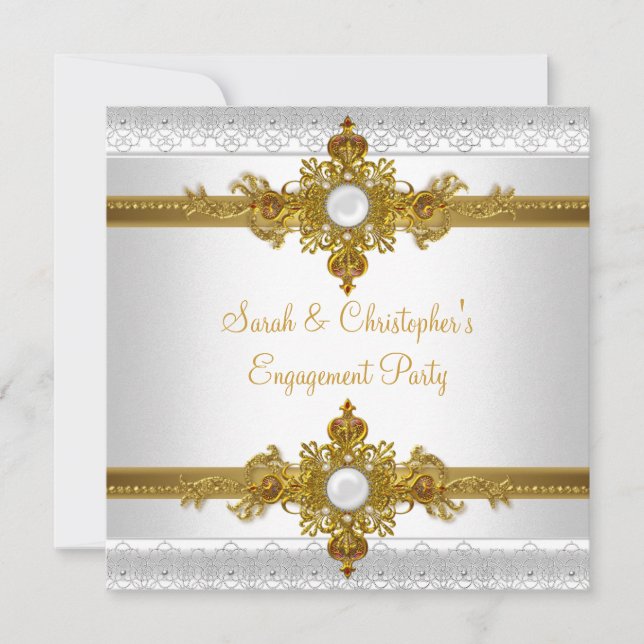 Invitation Élégante partie d'engagement Joyau d'or blanc (Devant)