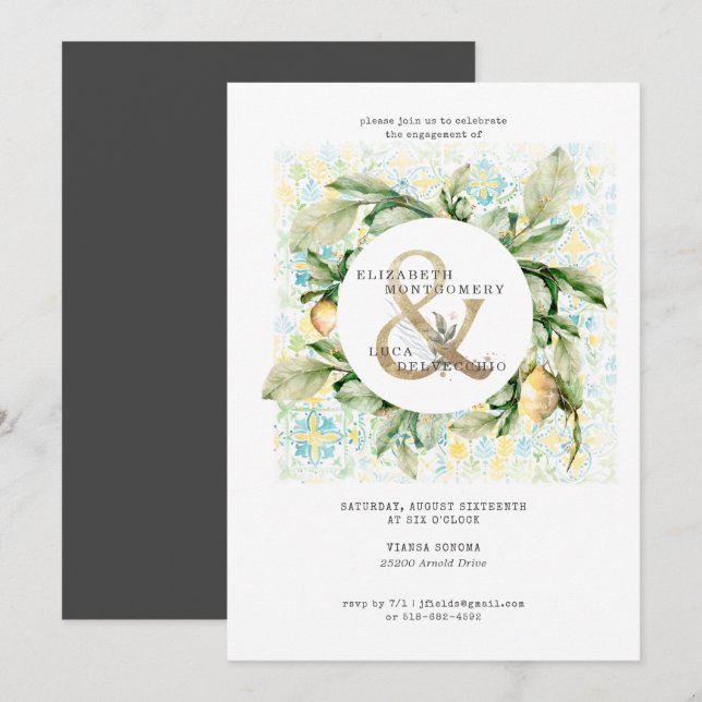 Invitation Élégante Partie d'engagement Mariage Lemon Grove (Devant / Derrière)