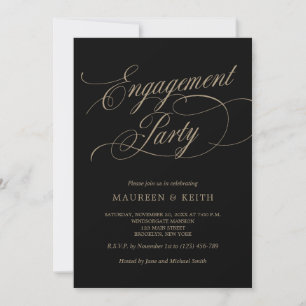 Invitation Élégante partie d'engagement noir et or