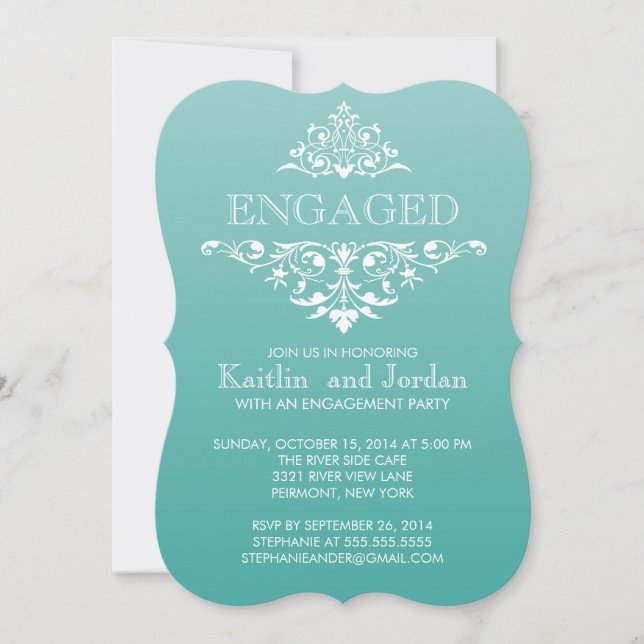 Invitation Élégante Partie d'engagement Turquoise Vintage (Devant)