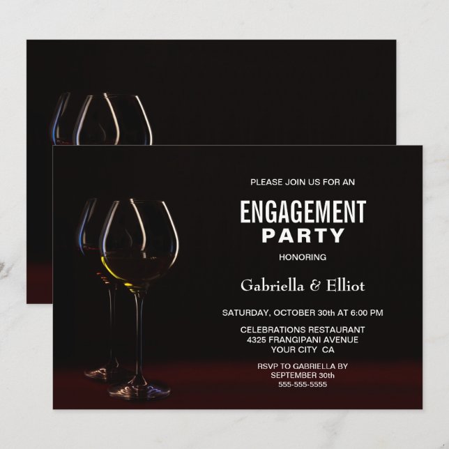 Invitation Élégante Partie d'engagement Verre à Vin (Devant / Derrière)