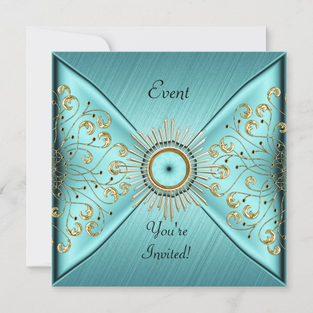 Invitation Élégante partie d'événement Blue Gold Turquoise (Devant)