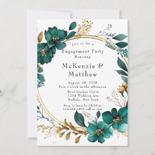Invitation Élégante partie Turquoise et Gold Floral Engagemen