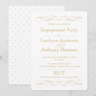 Invitation Élégante partie Vintage Gold & White Engagement