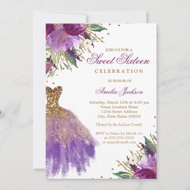 Invitation Elégante Parties scintillant Améthyste robe Sweet  (Devant)