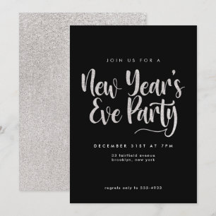 Invitation Elégante Parties scintillant Argent Noir Nouvel An