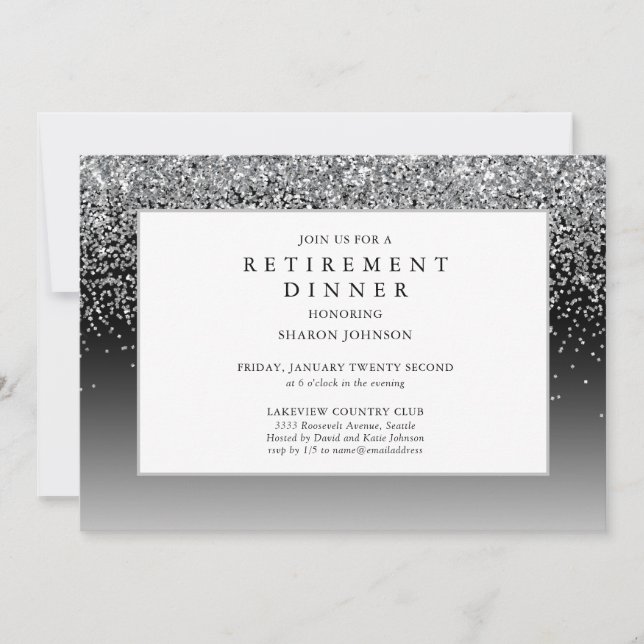 Invitation Élégante Parties scintillant Argent Sparkle Retire (Devant)