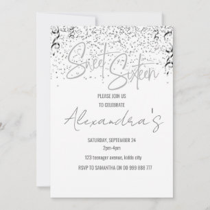 Invitation Elégante Parties scintillant argent Sweet sixteen