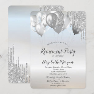 Invitation Élégante Parties scintillant Ballons Retraite Arge