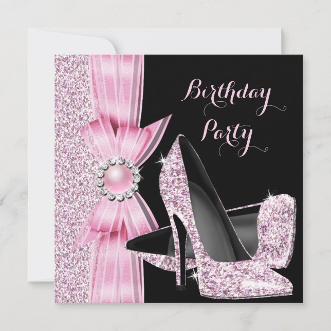 Invitation Élégante Parties scintillant d'anniversaire rose h (Devant)