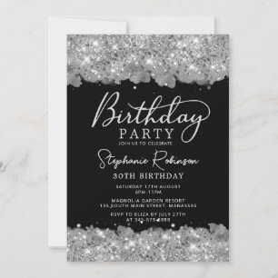 Invitation Elégante Parties scintillant d'argent et noir 30e 