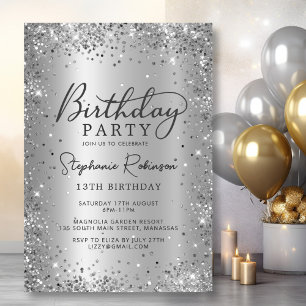Invitation Elégante Parties scintillant d'argent Metallic 13è