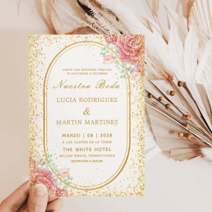 Invitation Elégante Parties scintillant de cadre Floral Gold 