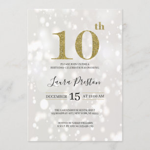 Invitation Elégante Parties scintillant d'or 10e anniversaire
