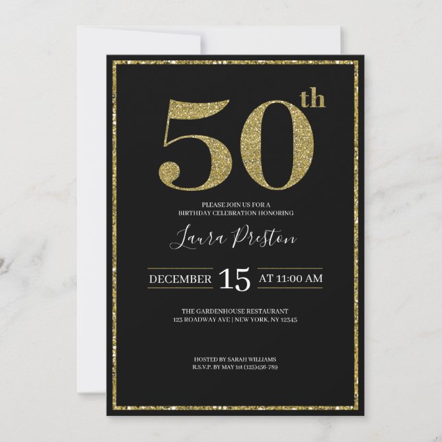 Invitation Elégante Parties scintillant d'or 50e anniversaire (Devant)