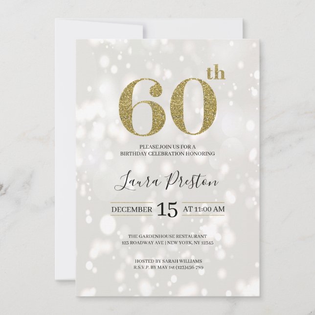 Invitation Elégante Parties scintillant d'or 60e anniversaire (Devant)
