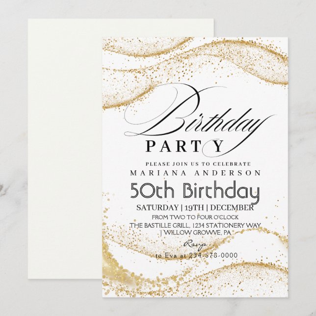 Invitation Elégante Parties scintillant d'or blanc Dusty 50e  (Devant / Derrière)