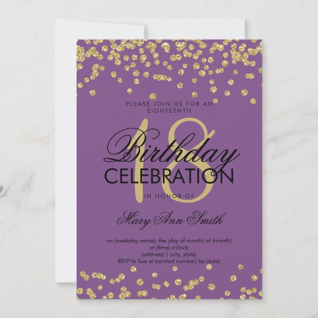 Invitation Élégante Parties scintillant d'or du 18e anniversa (Devant)