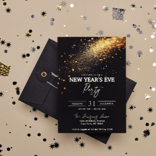 Invitation Elégante Parties scintillant d'or noir fête du Nou