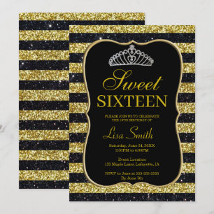 Invitation Élégante Parties scintillant d'or noir Tiara Sweet