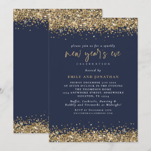 Invitation Elégante Parties scintillant d'or Nouvel An Eve Ma