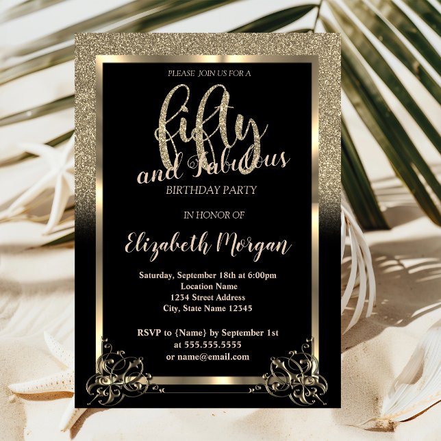 Invitation Elégante Parties scintillant d'or Ombre 50ème anni (Créateur téléchargé)