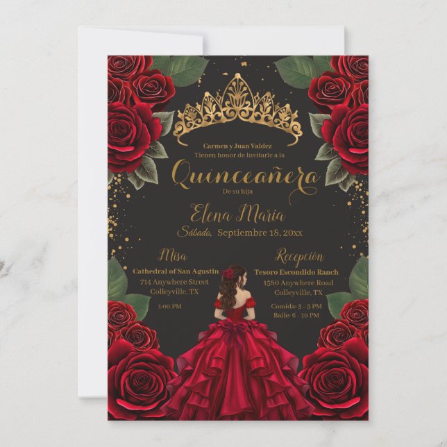 Invitation Elégante Parties scintillant d'or Rose de Quinceañ (Devant)