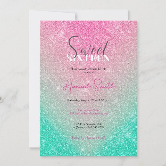 Invitation Élégante Parties scintillant étincelante Pink Mint (Devant)