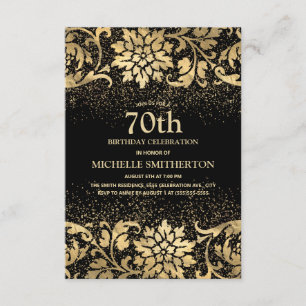 Invitation Elégante Parties scintillant Florale d'or noir 70e