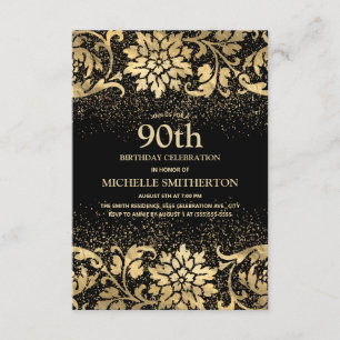 Invitation Elégante Parties scintillant Florale d'or noir 90e