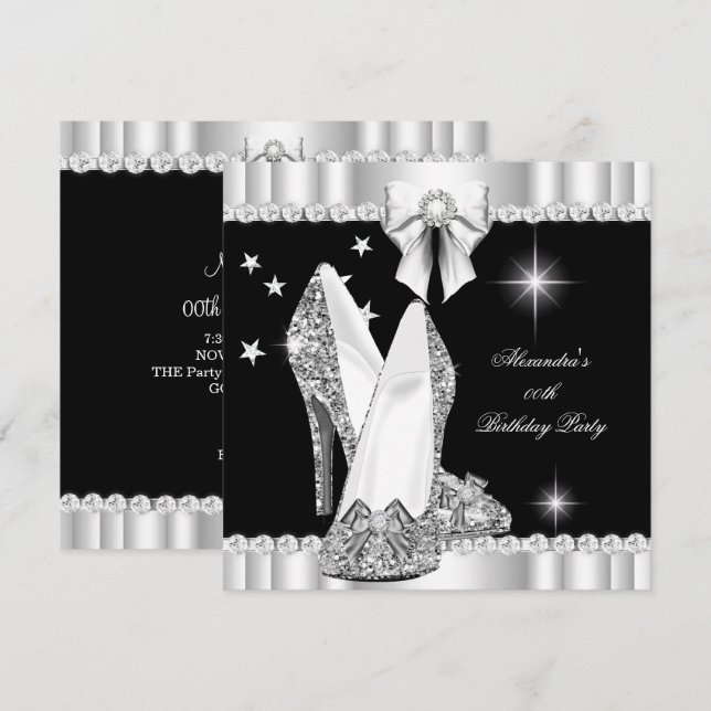 Invitation Élégante Parties scintillant Glamor Hi Heels Argen (Devant / Derrière)