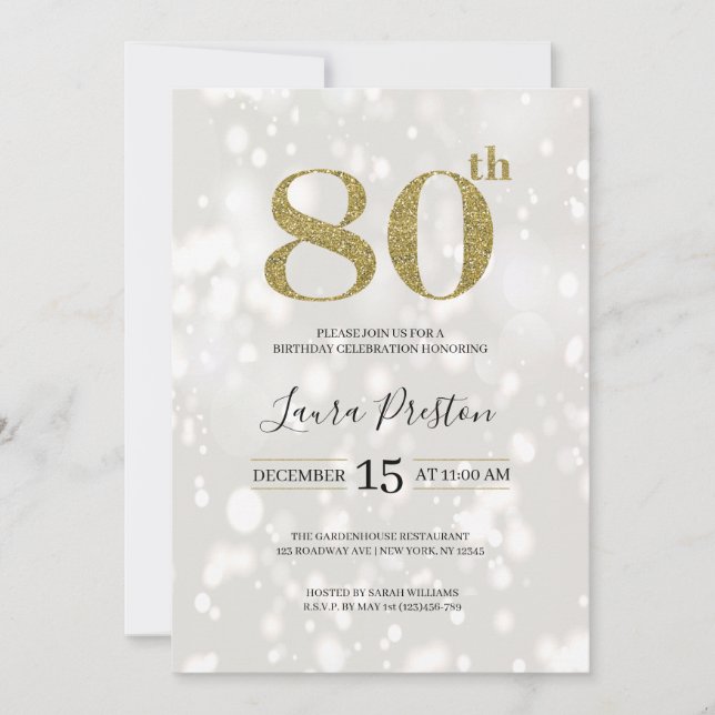 Invitation Élégante Parties scintillant Gold 80e anniversaire (Devant)