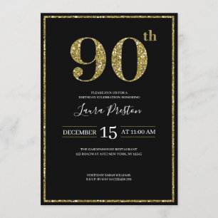 Invitation Élégante Parties scintillant Gold 90e anniversaire