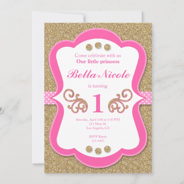 Invitation Elégante Parties scintillant Gold & Rose Invitatio (Devant)