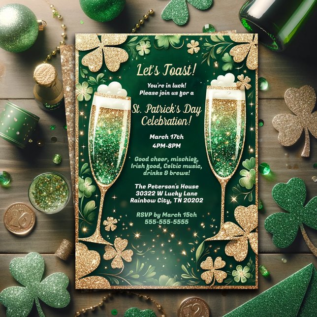 Invitation Elégante Parties scintillant Gold St. Patrick's Da (Créateur téléchargé)