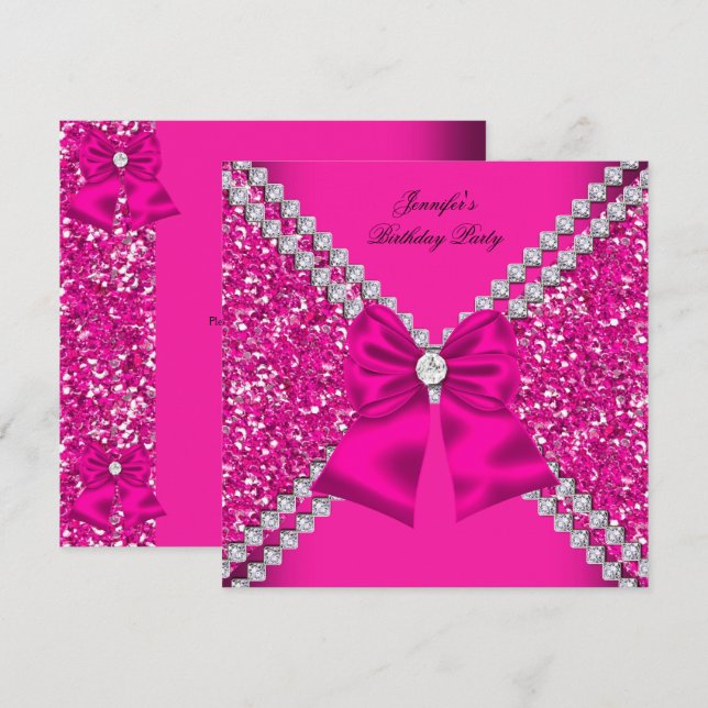 Invitation Elégante Parties scintillant Hot Diamants Rose Ann (Devant / Derrière)