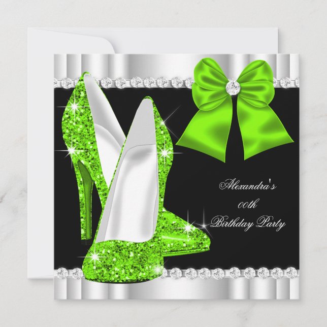 Invitation Élégante Parties scintillant Lime Vert talons haut (Devant)