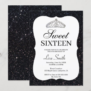 Invitation Élégante Parties scintillant noire chic Tiara Swee
