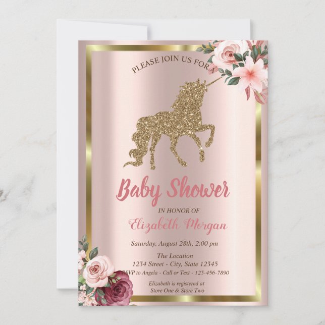 Invitation Elégante Parties scintillant Or Baby shower Fleur  (Devant)